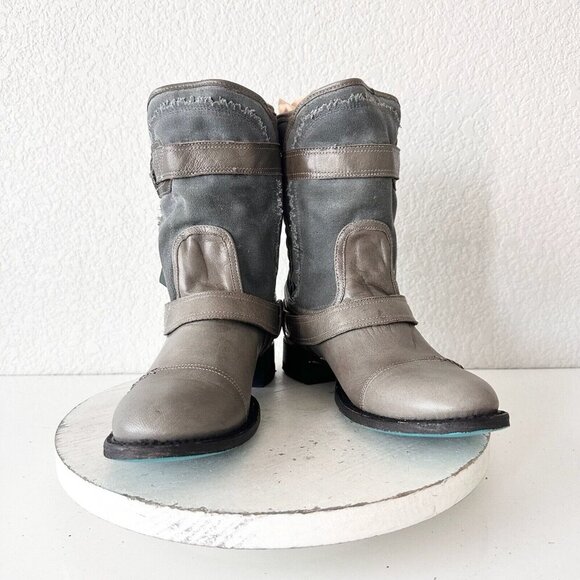 NEW Lane Boots Womens Gray Leather Canvas Mid-Calf Western Moto Style Zip Size 8 - Picture 13 of 13